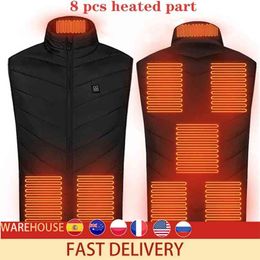 8 Areas Heated Vest Jacket USB Men Winter Electrical Sleevless Outdoor Fishing Hunting 210923