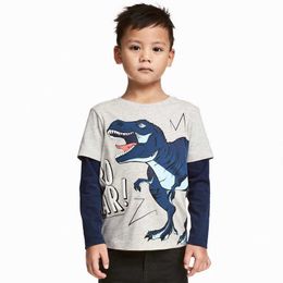 1-6 Years Old Children 100% Cotton Clothing Dino Long Sleeve Round Neck Tops Kids Baby Boys Cute T-shirt Sweatshirt Cheap Wholesale