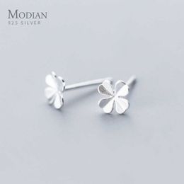 925 Sterling Silver Fashion Simple Lucky Four Clover Stud Earrings for Women Jewellery Korean Style Fine 210707