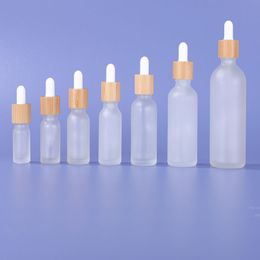 5ml 10ml 15ml 20ml 30ml 50ml 100ml Frosted Clear Glass Dropper Bottle with Bamboo Lid Cap Essential Oil Bottles