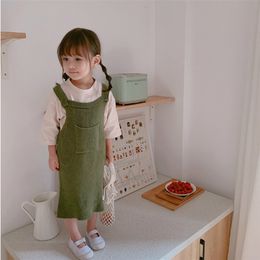 arrival Spring fashion girls sweater dresses cute girl overalls kids solid color all-match 210708