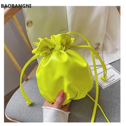 Women Crossbody Bucket Bag Neon Colour Girls Shoulder Messenger Bags Orange Drawstring Handbags Organiser PU Leather