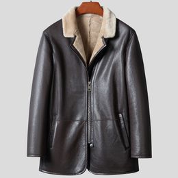 Autumn And Winter Leather Jackets Mens Slim Fur Coat Jacket Windbreaker Outwear Overcoat Male Sheepskin Coats Plus Size Brown Thickening Warm Tops