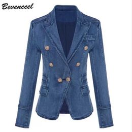 Bevenccel 2020 Autumn Winter Blazer Women's Double Breasted Denim Blazer Jacket Outer Coat X0721