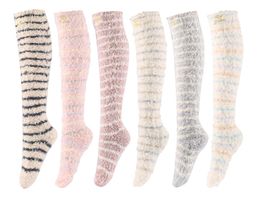 Coral Fleece Thigh High Long Socks Over Knee Stripes Fuzzy Velvet Winter Warm Crew Stockings Leg Warmers for Women Girls