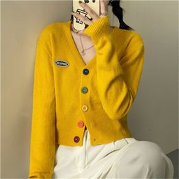 Casual Colourful Button Line V-neck Long Sleeve College Wind Preppy Style Women Winter Autumn Women Top Sweaters 210522