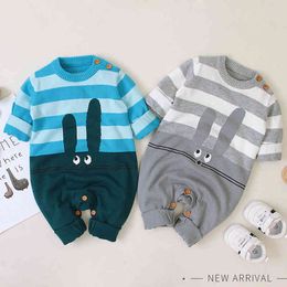 Autumn Winter Baby Boys Girls Cartoon Rabbit Rompers Infant Boy Girl Kids Knitting Long Sleeve Clothes 210429