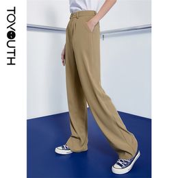 Toyouth Women Autumn Office Lady Solid Loose Female Trousers Black High Waist Straight Suit Pants 210915