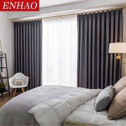 ENHAO Modern Blackout Curtain for Living Room Bedroom Kitchen Curtain for Solid Blackout Curtain Fabric Drapes Blinds Thick 210712