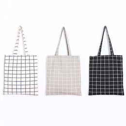 Sacs A Provisions Pour Femmes Japanese Style Bag Designer Luxury Check Shoulder Burlap Cotton Linen Shopping Tote Bag