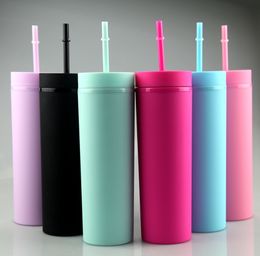 Acrylic tumblers 16oz Matte Coloured Tumblers with Lids Straws Double Wall Plastic Vinyl DIY Gifts sea shipping DAP261