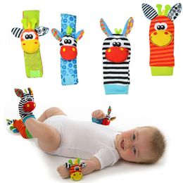 1 pairs Infant Baby Kids hand Wrist and newborn Foot printed cartoon socks rattle toys mix Wholesale