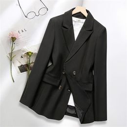 PEONFLY Casual Double Breasted Blazer Women Office Ladies Blazer Solid Casual Coat Jacket Long Sleeve Notched Outwear Coat 211116