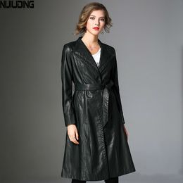 Long Jacket Trench Spring Women Loose Belt PU Leather Solid Windbreaker Coat Slim Ladies 210514