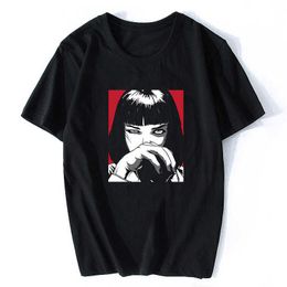 Quentin Tarantino Pulp Fiction Mia Vintage Männer / Frauen Mode Männer Baumwolle Movie 90er Jahre T-Shirt Streetwear Punk Rock Ästhetische Kleidung X0621