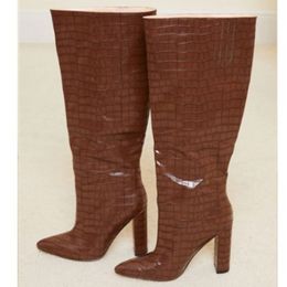 Women High Heel Boots Real Leather Women Shoes Winter Fashion Sexy Knee High Boots Party Women Footwear Size 36-43
