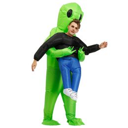 New Inflatable Costume Green Alien Adult Kid Funny Blow Up Suit Party Fancy Dress Halloween Unisex Costume For Women Q0910