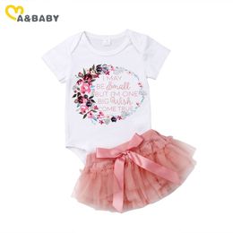 0-18M Summer Flower Baby Girl Clothes Set born Infant Letter Romper Bow Tulle Tutu Shorts Outfits Costumes 210515