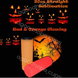 20oz Sublimation Glowing Tumblers Straight Tumbler Red & Orange Glossy cups glow In Dark Stainless Steel Double Wall Insulated Portable Coffee Bottle Water Bottles