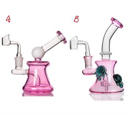 pink Colour unique shape glass bong super recycler bent type hookah water dab rigse Smoking pipe