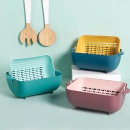 Plastic Multifunctional Drain Basket Double-layer Washing Rice Sieve Wheat Straw Kitchen Gift Storage Bottles & Jars