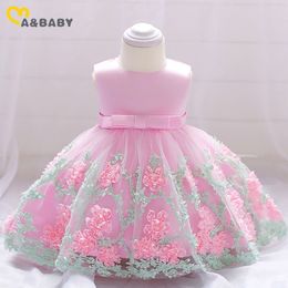 0-2Y Lace Flower Toddler born Infant Baby Girls Dress Big Bow Princess 1st Birthday Party Wedding Dresses Costumes 210515