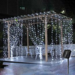 LED Outdoor Solar Lamp String Lights Curtain Garland for Year Christmas Decorations Solar Garden Fairy Light Waterproof 211015