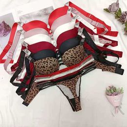 Letter Rhinestone Underwear Set Pink Comfort Push Up Bra Panty 2 Piece Luxury Secrets For Sexy Women Hot Bikini Thong Underwear X0622