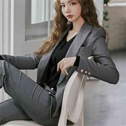 Spring Fashion Long Sleeve Black Suits Jacket Women Irregular Trousers Temperament Cotton for 's Sets 210603