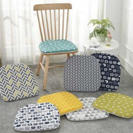 Nordic Print Sponge Dining Chair Cushion Cotton Hemp Non-Slip Decor s Comfor Office Living Stool 211203