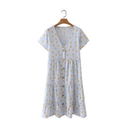 Summer Women Floral Print V Neck Tiered Ruffle Mini Swing Dress Female Short Sleeve Clothes Casual Lady Loose Vestido D7773 210430