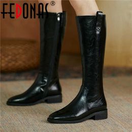 Elegant Winter Boots Women Fall Thick Heels Shoes Woman Genuine Leathe Office Lady Party Knee High 210528