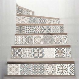 6pcs/set 3D Mandala Flower Staircase Stair Riser Floor Sticker Self Adhesive DIY Stairway Waterproof PVC Wall Decal P0RE 210929