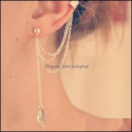 Hoop & Hie Jewelrywomen Dangle/Drop Earrings Clip Line Jewelry Leaf Pattern Unique/Asymmetrical Design Mental Boho Ear Cuff Tassel Earring D