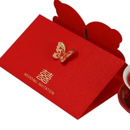 Greeting Cards 50 Set Red Butterfly Knot Wedding Invitation Card Customized Gold Foil Color Printing Party Business