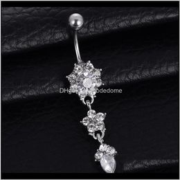 & Bell Rings Body Jewellery Delivery 2021 Blingbling Water Drop Flower Pendant With Diamond Female Belly Button Navel Ring Three Colours To Choo