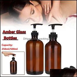 Jars Storage Housekee Organisation Home & Garden250/500Ml Liquid Soap Dispensers With Pump For Essential Oils Homemade Lotions Round Amber G