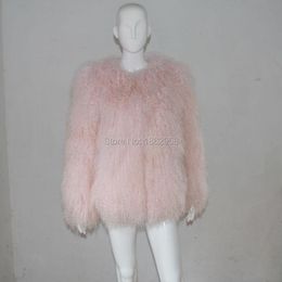 china clothing factories NZ - SJ029-03 China Clothing Factory Sale 60CM Light Pink Garment Bust Big Size Fur Sheep Winter Coat Women's & Faux