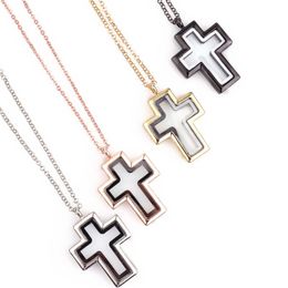 Mixed 10pcs/lot Cross Floating Charm Plain Locket Magnetic Living Glass Memory Necklace Jewelry Women Christmas Gifts Pendant Necklaces