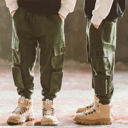 Spring Cargo Pants Boy Fashion Loose Sport Trousers for Big Boys Korean Solid Teen Clothes Cotton Leggings 4-16 Years 210622