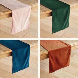 HOME 12 Colours Available Matte Velvet High End Table Runner Green Teal Cloth Placemat 210709