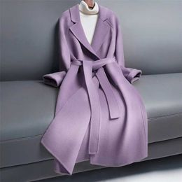 Cappotto lungo da donna in cashmere lungo con cintura in lana Giacca soprabito elegante Capispalla taglie forti 2XL 211104