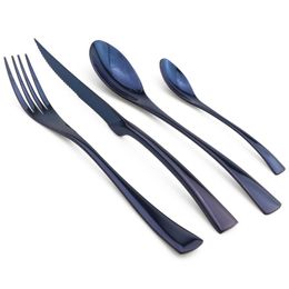 24 Pcs Shiny Black Dinnerware Cutlery Set Stainless Steel Sharp Steak Dinner Knives Forks Scoops Tableware Silverware Set 210318