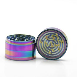 63mm 4 Layer Smoking Grinders Colourful Transparent Creative Maze Cover Quality Zinc Alloy Tool Pollen Tobacco Crusher Grinder With Screen Grinder Gift