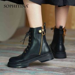 SOPHITINA Women's Ankle Boots Zipper Platform Genuine Leather Basic Classic High Quality Warm Winter Women's Shoes PO778 210513