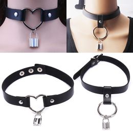 Metal Lock Heart Choker Necklaces Collar Women Pu Leather Black Gothic Necklace On Neck Jewelry Chokers