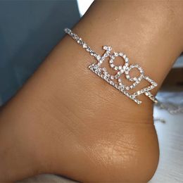 New Fashion 1985-2020 Birth Year Number Anklet Bracelet for Women Gift Luxury Digital Anklet Chain Foot Jewellery