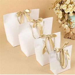 5 Colors Paper Gift Bag Boutique Clothes Packaging with Ribbon Cardboard Package Portable Shopping Bags for Holiday Present Wrap