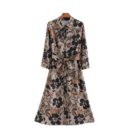 Vintage Woman Printed Sashes Chiffon Dress Spring Autumn Fashion Ladies Shirt es Female Elegant Chinese Style 210515