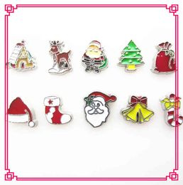 Whole 50pcs/lot Mix Christmas Living Glass Memory Lockets Floating Charm DIY Jewelry Charms